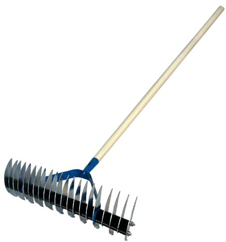 Crisalide® - Rastrello Sarchiatore Arieggiatore, Rastrello da Prato, 32 Denti In Acciaio Zincato, 35cm, Con e Senza Manico (Con Manico)