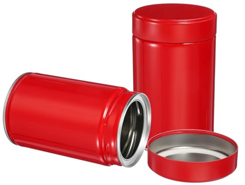 sourcing map 2Pcs Round Tea Canisters, 5 x 3 Airtight Metal Tea Containers for Loose Tea, Coffee Beans, Spices - Durable, Compact, and Stylish Storage Tea Tin (Red)