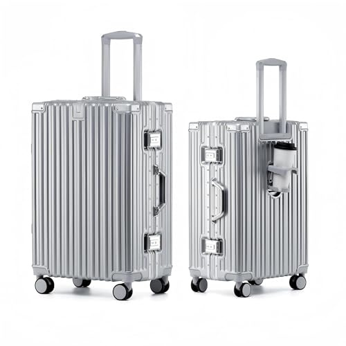yuweijie Valise de Taille Moyenne avec Cadre en Aluminium à 4 roulettes - Coque Rigide en 100% Polycarbonate avec Porte-gobelet - Valise de Voyage TSA - Valise à roulettes pour Voyages d'affaires