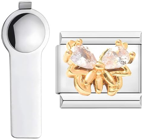 VLYX Breloque personnalisée dorée sur le thème des mini-créatures, avec outil d'installation inclus, maillon de 9 mm en acier inoxydable