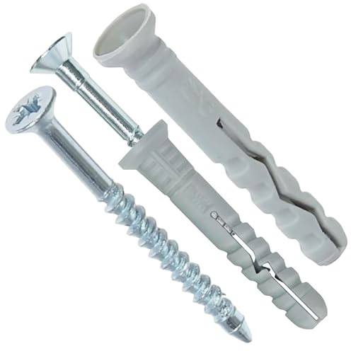 doitBau Nageldübel Schlagdübel – Einschlagdübel vormontiert – Senkkopfschraube Stahl verzinkt – Polypropylen Dübel kragen – 80 x 8 mm – 400 Stück für Beton Stein Trockenbau