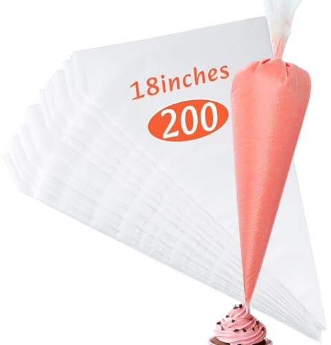 KAKAMINA Spritzbeutel Einweg, 200 Stück (18 Zoll/45,5 cm) - Große Einwegspritzbeutel - Profi Spritzbeutel für Backen & Dekorieren
