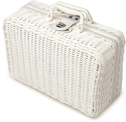 Boîte Cadeau en Osier avec Poignée, Coffret de Rangement en Rotin Tressé, Panier Pique-Nique Vintage Tissé à la Main, pour Pique-Nique, Camping, Mariage, Décoration (Blanc)
