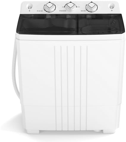COSTWAY Portable Washing Machine, Twin Tub 20Lbs Capacity, Compact Laundry Washer(12Lbs) and Spinner(8Lbs), Durable Design for Apartment Dorm RV, Black+White