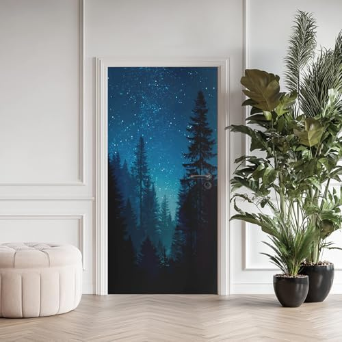 Natur Wald Türaufkleber, 3D Wald Sternenhimmel Türtapete Selbstklebend Türfolie TürPoster, PVC Wasserdicht Abnehmbar für Wohnzimmer Schlafzimmer Bad Büro Dekoration 77x200cm