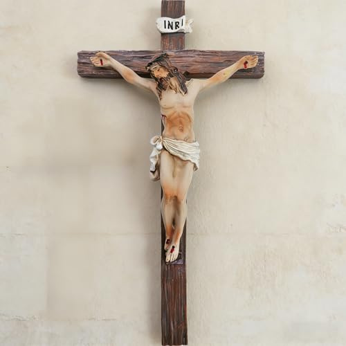 Gwezmxs Jesus Kreuz Wand, Kruzifix zum Aufhängen, Vintage Christliche Dekoration, 13x24cm