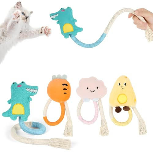 4 Pcs Jouet de Dentition Chaton, Jouet Chat, Corde de dentition en coton, Jouet Interieur Interactif, Amusants Teething Rope, Jouets Chaton Herbe a Chats pour Mâcher Intérieur et Friandises Dentaires