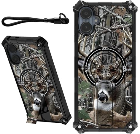 DIGTIALL Coque pour Samsung Galaxy A06 6,7 avec dragonne et support caché pour homme et femme - Double couche robuste - Coque de protection antichoc pour Samsung A06, camouflage de chasse, cerf