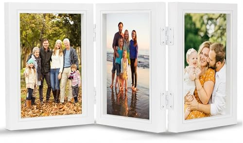 GWAEPU Bilderrahmen Collage Holz 10x15cm - für 3 Bilder Weiß | Klappbilderrahmen mit Front für Büro, Familie, Geburtstag, Hochzeit, Schreibtisch und Dekoration