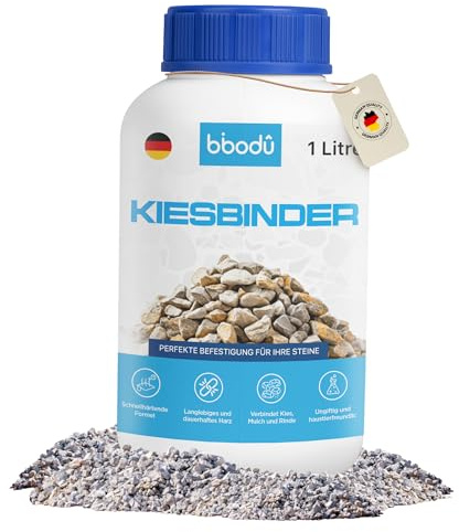 BIBODU® Kiesbinder 1 L | Bindemittel für Kieselsteine | Widerstandsfähiges Kiesbinder Aussen Frostsicher | Perfekt für Kies, Steine und Mulch | Für Wege, Terrassen und Außenbereiche