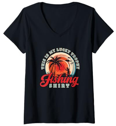Women's Lucky Trophy Fishing Angler Boat Ocean Fisherman V-Neck T-Shirt