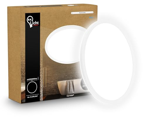 B.K.Licht - LED Deckenlampe mit indirektem Licht, Flach, Neutralweißes Licht, IP44, Panel, LED Lampe, Deckenleuchte, Badezimmer Lampe, Wohnzimmerlampe, Küchenlampe, 42x3 cm, Weiß