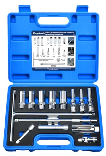 Zoomtools Clé à Bougie 15 Pcs, Kit de Douilles pour Bougies d'Allumage Magnétiques(14/16/18mm) avec Poignée en T, Outil d'Extraction de Bougies de Préchauffage, Jauge d'Écartement et Cardan Universel