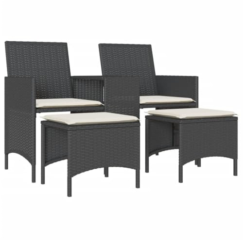 Mhdvray 2-Sitzer Gartensofa mit Tisch und Hockern Schwarz PE-Rattan loungesofa Outdoor 126 x 59 x 82 cm UV-beständig platzsparend für Balkon Terrasse und Garten