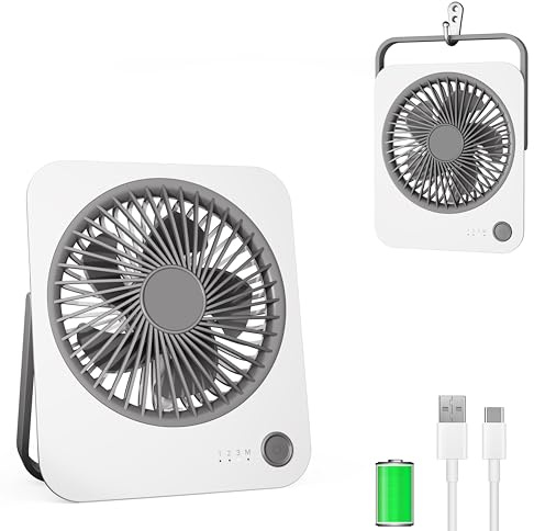innhom Mini Ventilator, 2000mAh Ladefähige USB Tischventilator Sehr Leise, Ausführen Bis zu 4-8 Std und Starker Luftstrom, 4 Geschwindigkeiten und 180°Akku Klein Lüfter Für Büro, Bibliothek (1 White)
