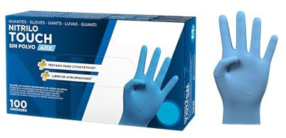 Guantes de Nitrilo Desechables sin Polvo 100 Unidades – Alta Resistencia, Ambidiestros, Uso Profesional, Texturizados, Testados para Citostáticos, Libre de Aceleradores, Certificado UE (Talla S)