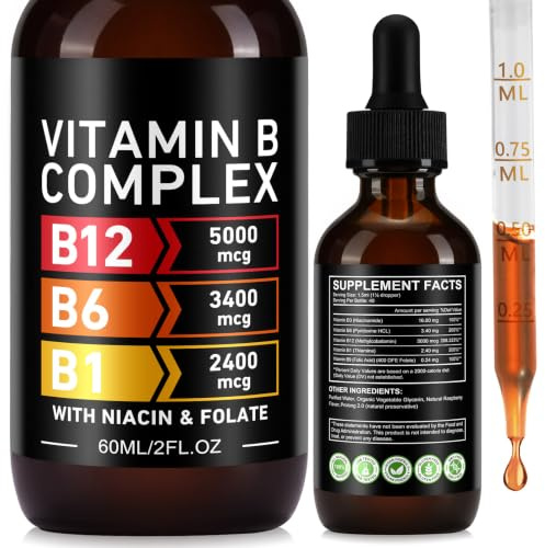 Vitamin B12 Drops with Vitamin B1 & B6 – High Strength Liquid Vitamin B Complex, Sublingual Methylcobalamin Formula, Supports Energy Metabolism, Nervous System & Daily Wellbeing, Raspberry Flavour