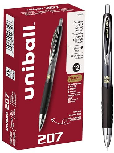 uniball 207 Retractable Gel Pens, Ultra Micro Point (0.38mm), Black, 12 Pack