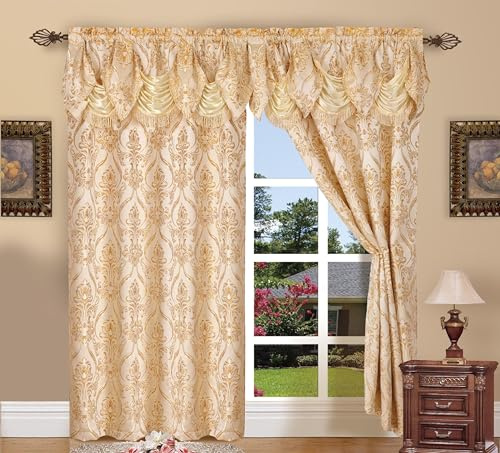 Elegant Comfort Penelopie Lot de 2 Panneaux de Rideaux Aspect Jacquard, 137,2 x 213,4 cm, Beige