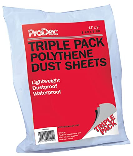 ProDec Triple Pack 12' x 9' Lightweight Polythene Dust Sheet, Dustproof and Waterproof Ideal for Covering and Protecting Floors and Furniture from Spills and Splashes When Painting and Decorating