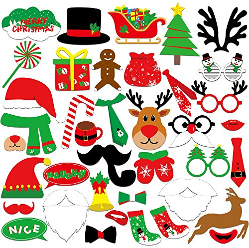 KUUQA 39 Pcs Christmas Photo Booth Props Kit Merry Christmas Party Decoration Supplies