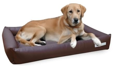 dogsfavorite, Hundebett Starter aus Kunstleder, Hundekissen, Pflegeleicht, 120 x 90 cm, braun
