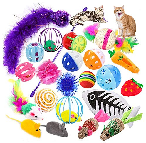 HuluBB 16 Stück Katzenspielzeug-Set Mäuse Bell Spielzeug Crinkle Ball Teaser Zauberstab