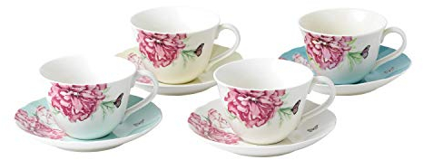 Royal Albert Miranda Kerr Everyday 40033997 Teacup & Saucer Mixed Set of 4, Multi, Porcelain, 4 Count (Pack of 1)