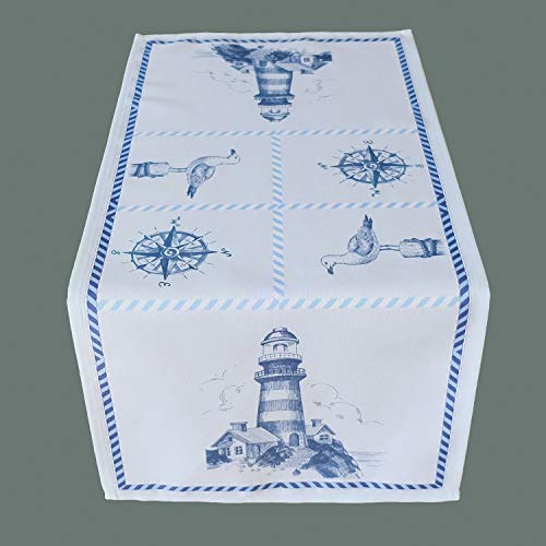 Raebel OHG Leuchtturm Tischdecke Maritim Decke Zierdecke Tischdeko Nautik Gartendecke 100% Polyester (85 x 85 cm Mitteldecke)