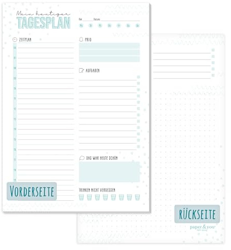 paper&you® A5 Tagesplaner Block Mint 50 Blatt - Daily Planner mit To-do-Liste, Zeitplan, Prios, Tages-Highligt und mehr - nachhaltig & klimafreundlich