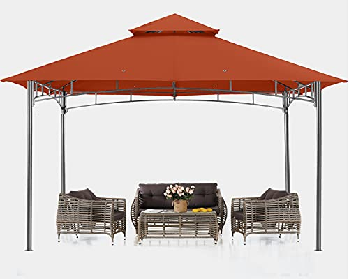 ABCCANOPY 3.35x3.35m Patio Pavillon pour patios Double Toit Souple Jardin Pavillon de Cour pour l'ombre et la Pluie，Rouge