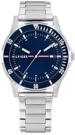 Tommy Hilfiger Reloj para Niño Esfera Azul, Pulsera de Acero Inoxidable, Caja 34mm, Bisel de Aluminio, Cuarzo, 5 ATM