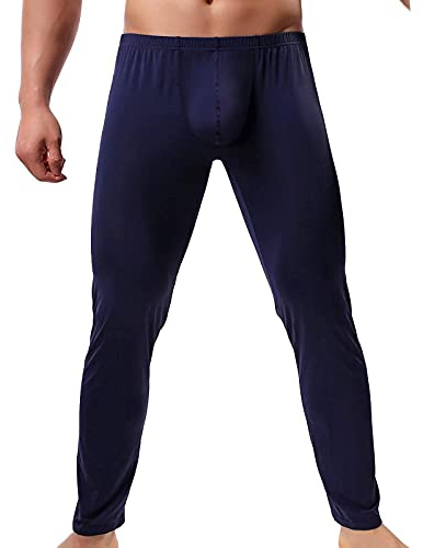 FOLGUT Mens Tight Long Underwear Bottoms Smooth Thin Leggings Long Johns Pants Navy