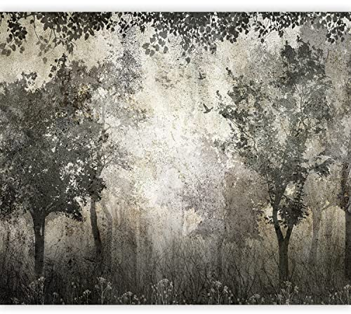 murando Fototapete selbstklebend Bäume 392x280cm Foto Tapete Tapetenfolie Möbelfolie Wandverkleidung Wandtapete Motivtapeten Bildtapete Wohnzimmer 3d Effekt Modern Wald Landschaft Blätter grau