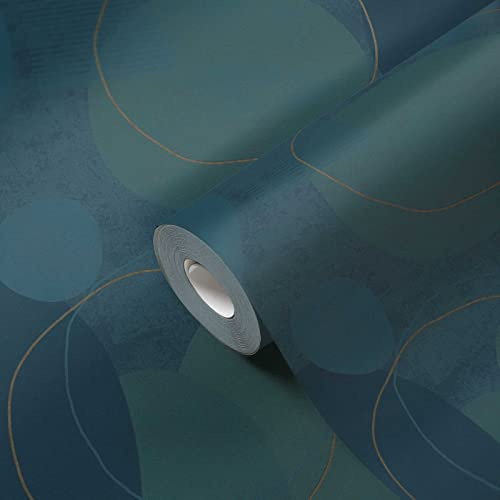 A.S. Création Moderne Tapete Kreise Blau Gold 385953 Design Vliestapete für Schlafzimmer 10,05x0,53m 385953