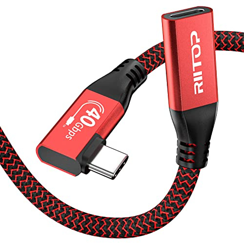 RIITOP USB4.0-Typ-C-Verlängerung Stecker auf Buchse 0,8 M Abgewinkelt, 8K, 4K Video, 40 Gbit/s Datenrate, 20V 5A 100W PD Schnellladegerät Aufladen USB-C-Verlängerungskabels