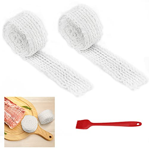 SNAGAROG 2 Stück Fleisch Netz aus Baumwolle Rollbratennetz Elastisch Schinkennetz Bratennetz zum Garen und Grillen von Fleisch, Fisch, mit BBQ-Grillbürste (3M/Rollen)