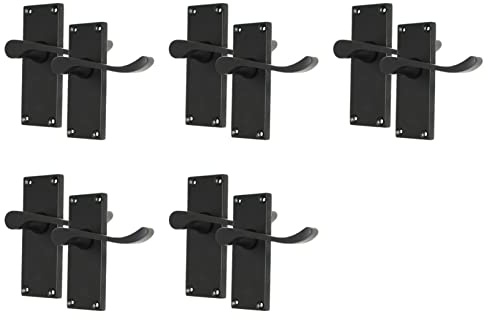 Haven Heritage Door Handle Sets Victorian Scroll Matt Black Handles Latch Lock Bathroom Privacy (5 x Latch Handle)