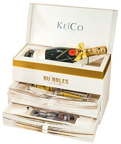 KeiCo 75cl Moet Champagne Luxe Gift Box Hamper with 2 Gold Champagne Flutes and Solid Chocolate Corkscrew, Corporate Gift For Clients or Employees (Gold)
