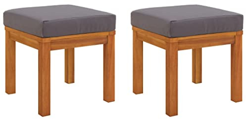 vidaXL Gartenhocker 2 STK., Sitzhocker mit Kissen, Holz Hocker für Garten Terrasse Innenhof, Gartenmöbel Fußhocker, Massivholz Akazie