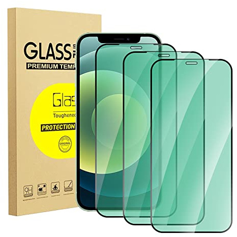 zonyee 3 Stück Schutzfolie Kompatibel mit iPhone 12 Pro Max 6,7 Zoll, HD Anti-Blaulicht Gehärtetem Glas Displayschutzfolie Grünlicht-Augenschutz 9H Härte Full Screen Folie