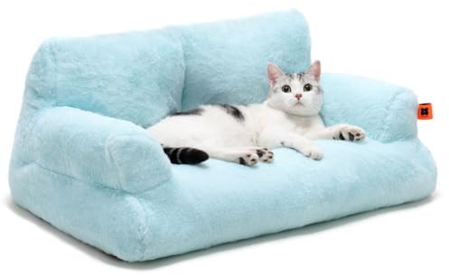 MEWOOFUN Cuccia grande per gatti, 66 x 48 cm, soffice e morbido, per cani e gatti di medie e piccole, graziosa cuccia per gatti con fondo antiscivolo (Blu)