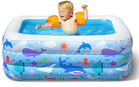 COOZi Paddling Pool – 1.4M Small Inflatable Pool for Kids, Toddlers & Babies, Easy-to-Use Durable Outdoor Rectangular Swimming Pools for Outdoor Garden Fun