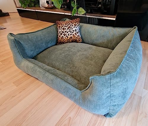 Hundebettenmanufaktur Hundebett Wildlederoptik Hundesofa Schlafplatz Velluto waschbar Farbe und Größe wählbar (80 cm X 60 cm, Alcantara grün)