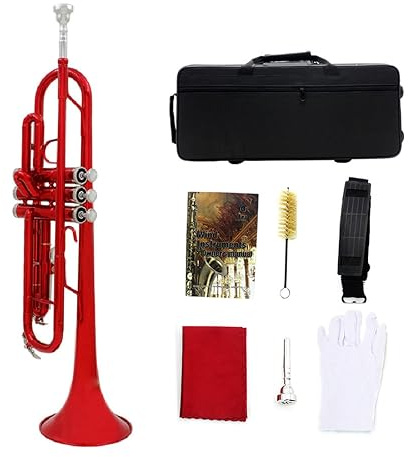 Bb-Trompete, bunte Trompete, Trompeteninstrument, Messingtrompete, Bb-Trompete, professionelle Bb-Trompete, Anfänger-B-B-Trompeten-Instrumentenset, Trompetenreinigungsset (rot)
