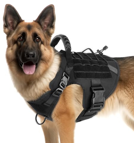 ioutrssli No Pull Hundegeschirr Mittelgroße Hunde, hundegeschirr Grosse hunde Atmungsaktiv Militär Sicherheitsgeschirr mit 1 Verstellbares Gepolstert hundegeschirr grosse hunde und 2 No-Pull D-Ring(L)