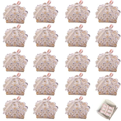 Fayemint 20 Stück Blumenmuster Bonbon Geschenkbox, Blumenmuster Candy Boxes, Hochzeit Candy Box, für Geburtstag, Hochzeit, Jubiläum, Party (Weiß)