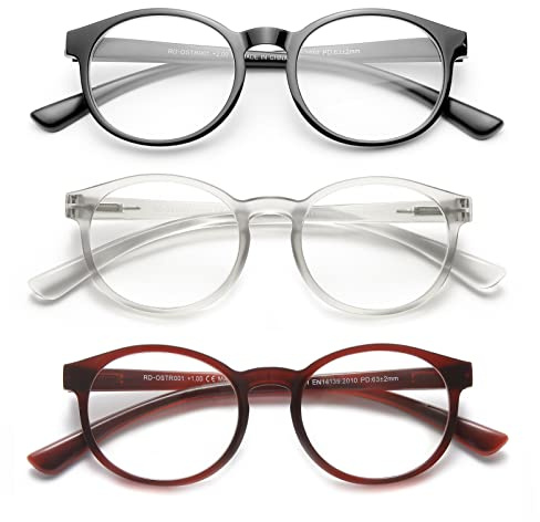 OKH 3er-Pack Blaulichtfilter Rund Lesebrillen Sehhilfe Augenoptik Brille Lesehilfe für Damen Herren Rahmen Federscharniere Verbessert Schlaf Computerbrille Gaming Entspiegelt 2.5