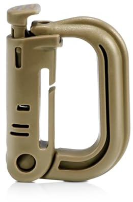 6 Pack 2.12“ Tactical Locking D Ring Plastic Carabiner Backapck Molle Hook Clip for Webbing Straps Bag (Khaki)