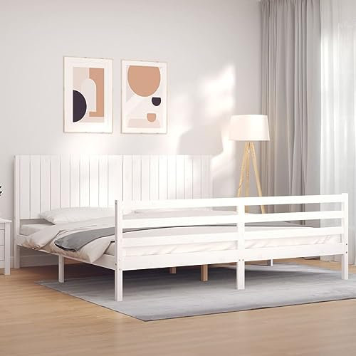 Gecheer Massivholzbett mit Kopfteil Holzbett Jugendbett Seniorenbett Bettgestell mit Lattenrost Doppelbett/Einzelbett Holzbetten Bettrahmen Gästebett Bett Holz Weiß 200x200 cm